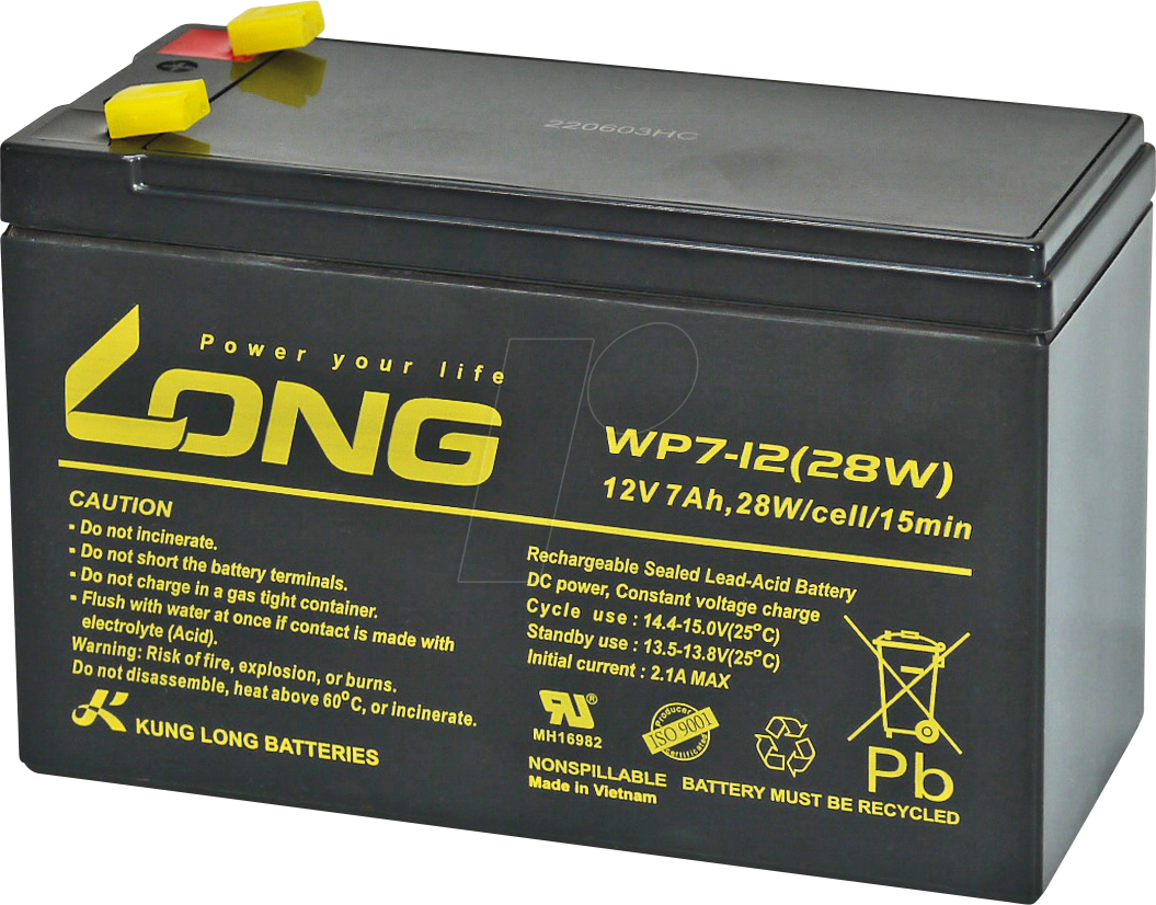 WP 7-12-M/F2 - Blei-Vlies-Akku, 12V, 7Ah, Standby USV von KUNG LONG