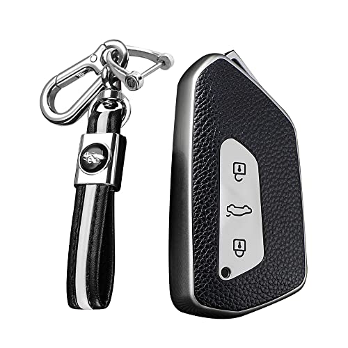 KUNIO Autoschlüssel Hülle Schlüsselcover Passt für VW Golf 8 R GTI GTE Atlas ID.3 ID.4 Crozz GTX ID.6X MK4 Passt für Skoda Octavia TPU Leder-Textur Schlüsselanhänger Schlüsseletui Silber von KUNIO