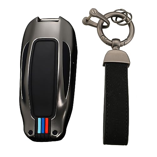 KUNIO Autoschlüsselhülle Passt für Tesla Model X Schutzhülle Metallgehäuse Schlüsselhülle Model X Schlüsselcover Schlüsselanhänger B Schwarz von KUNIO