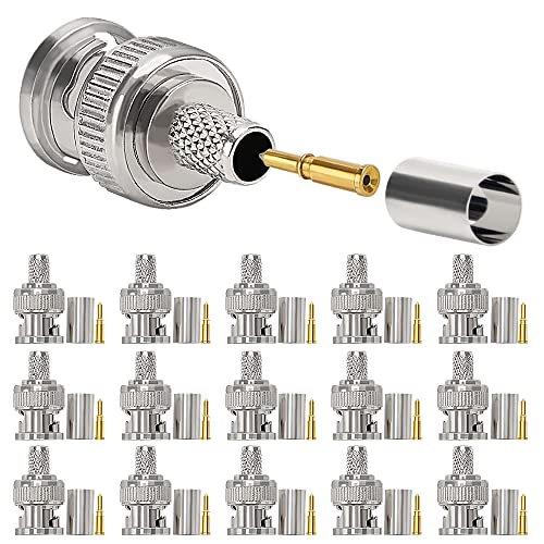 KUOQIY 15 Stücke BNC Crimpstecker für RG59 RG8 Koaxialkabel, BNC Männlich Adapter für CCTV Kamera, BNC-Crimpverbinder, BNC Stecker Crimpverbinder Kits, Inklusive Stecker, Pin, Ferrule von KUOQIY