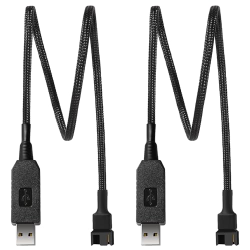 KUOQIY 2 Stücke 50cm Full Speed 12V Step-Up USB Stecker auf 3Pin und 4Pin Stecker PC-Lüfter Anschlusskabel, USB A auf 3Pin/4Pin Ummanteltes Netzteilkabel, Geflochtenes von KUOQIY