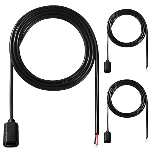 KUOQIY 3 Stücke 100cm 22AWG USB Typ C Buchse Pigtail Stromkabel, 5V 3A USB-C-Buchse auf 2-Poligen Blanken Draht Offenes Ende, USB Typ C Pigtail Kabel-Verlängerungskabel, für LED-Leuchten, Fans von KUOQIY