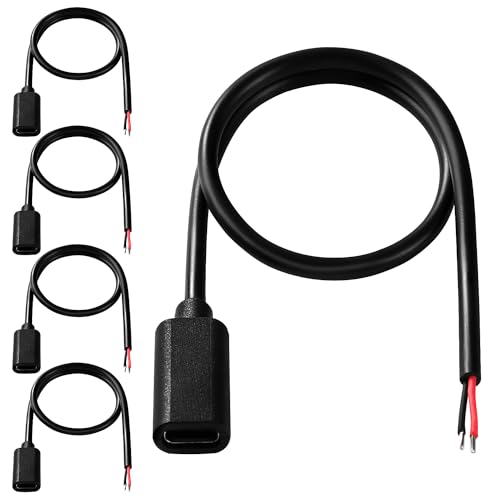 KUOQIY 5 Stücke 30cm 22AWG USB Typ C Buchse Pigtail Stromkabel, 5V 3A USB-C-Buchse auf 2-Poligen Blanken Draht Offenes Ende, USB Typ C Pigtail Kabel-Verlängerungskabel, für LED-Leuchten, Fans von KUOQIY