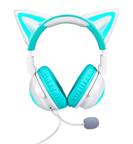 KUQIRMAOERJI Neue Kabellose Katzenohr-Kopfhörer (12 Farbwechsel), 8 Blinkmodi,mit anschließbarem HD-Mikrofon und Mikrofon-Stummschalttaste, 3,5-mm-Buchse, Gaming Pro (Green) von KUQIRMAOERJI