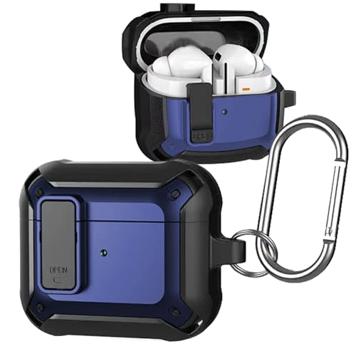 KUSINHOKA Hülle für Samsung Galaxy Buds 3/Buds 3 Pro, Hybrid Schwerlast Rüstung Anti-Verloren [Stoßfest] Schutzhülle Ohrhörer Gehäuse Abdeckung Case mit Karabiner, Blau von KUSINHOKA