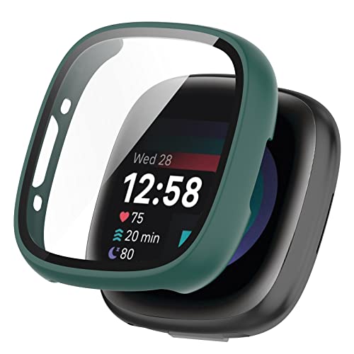 KUTEWEU Hülle Kompatibel mit Fitbit Versa 4/ Fitbit Sense 2, 9H Härte Mit Glasfolie Schutzfolie Anti Kratzen PC Cover Schutzhülle Case für Fitbit Versa 4/ Sense 2 Smartwatch (Grün) von KUTEWEU