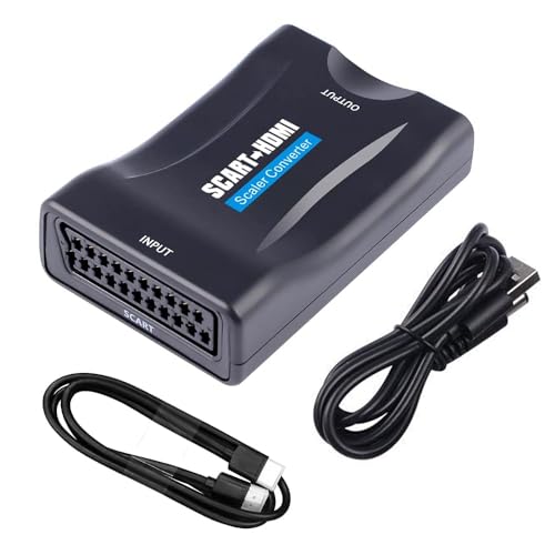 KUYIA SCART HDMI Adapter, Analog zu Digital Audio Video Upscaler, SCART auf HDMI Konverter PAL/NTSC Unterstützung 1080P 720P mit Auflösungsschalter für HD TV Monitor Projektor DVD Xbox PS3 STB von KUYIA