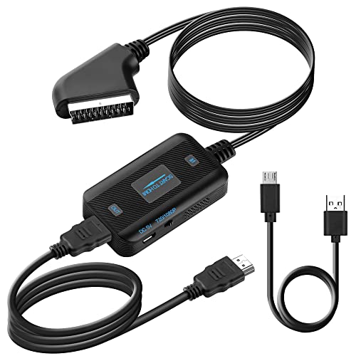 KUYiA Scart-auf-HDMI-Konverter mit HDMI- und Scart-Kabel,720P/1080P,Umschalter,Video-Audio Adapter, SCART-in-HDMI-Ausgang-Adapter für HDTV-Monitor STB,VHSPS3,DVD-Player von KUYIA