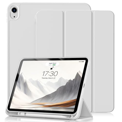 KVTVOU Hülle für iPad 10. Generation 10,9 Zoll 2022, Trifold Ständer Weiche TPU Rückseite, Schlanke Stoßfeste Schutzhülle mit Stifthalter für iPad 10 Generation, Auto Wachen/Schlafen, Grau von KVTVOU