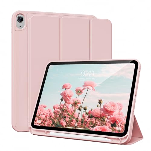 KVTVOU Hülle für iPad 10. Generation 10,9 Zoll 2022 mit Stifthalter, Schlanke Stoßfeste Trifold Ständer Schutzhülle, Auto Wachen/Schlafen Hülle für iPad 10 Generation, Roségold von KVTVOU