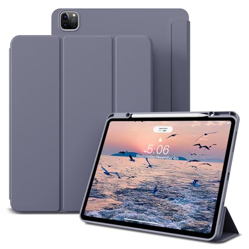 KVTVOU Hülle für iPad Air 13 Zoll 2024 M2, für iPad Pro 12.9 Zoll 2022/2021 6. / 5. Generation, TPU Flexible Schutzhülle mit Stifthalter (Unterstützung Aufladung), Auto Wachen/Schlafen, Violett von KVTVOU