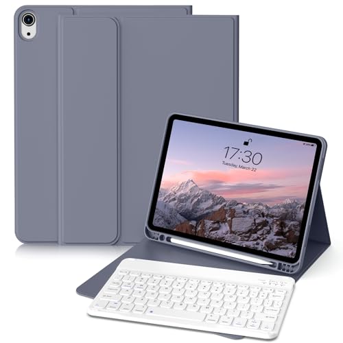 KVTVOU Tastatur Hülle für iPad 10. Generation 10,9 Zoll mit Stifthalter, Kabellose Abnehmbare Folio Schlanke Schwarz Tastatur Hülle für iPad 10, Violett von KVTVOU