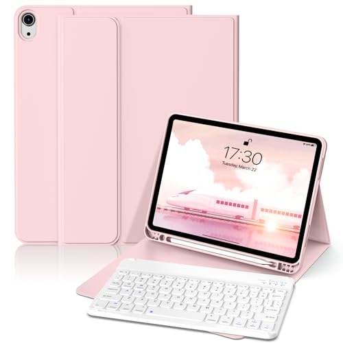 KVTVOU Tastatur Hülle für iPad 10. Generation 10,9 Zoll mit Stifthalter, Kabellose Abnehmbare Folio Schlanke Weiß Tastatur Hülle für iPad 10, Roségold von KVTVOU