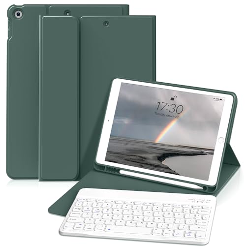 KVTVOU Tastatur Hülle für iPad Air 11 Zoll 2024, iPad Air 10.9 Zoll Air 5. / 4. Generation mit Stifthalter, Kabellose Abnehmbare Folio Schlanke Schwarz Tastatur Hülle für iPad Air 11, Dunkelgrün von KVTVOU