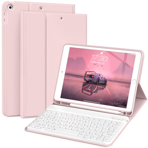 KVTVOU Tastatur Hülle für iPad Air 11 Zoll 2024, iPad Air 10.9 Zoll Air 5. / 4. Generation mit Stifthalter, Kabellose Abnehmbare Folio Schlanke Weiß Tastatur Hülle für iPad Air 11, Roségold von KVTVOU