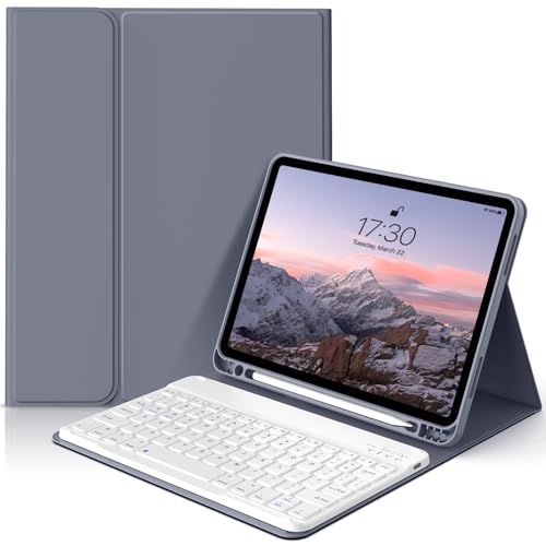 KVTVOU Tastatur Hülle für iPad Air 11 Zoll 2024, iPad Air 10.9 Zoll Air 5. / 4. Generation mit Stifthalter, Kabellose Abnehmbare Folio Schlanke Weiß Tastatur Hülle für iPad Air 11, Violett von KVTVOU