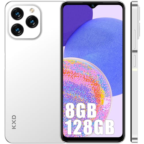 KXD A07 Handy Ohne Vertrag, 8GB+128GB/256GB Erweiterbar Simlockfrei Android 12 Smartphone Günstig 6,52'' HD+, Octa-Core 4500 mAh 13MP+8MP Kamera Fingerabdruck & Face ID 4G Dual SIM Weiß von KXD