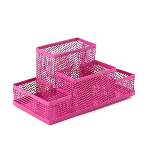 Schreibtisch-Organizer For Bleistifte Büro Schreibtisch Top 3/4 Grids Tisch Organizer Lagerung Box Datei Lagerung Rack Metall Stift Halter Schwarz Mesh Stift Halter For Spart Platz zu Hause(Fushcia-4 von KXSEXAZN