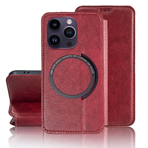 KXUISDUJ KXUISDUJ.case Schutzhülle für iPhone 15pro max/15 pro/15 plus/15, aus Leder, unterstützt magnetische, kabellose Ladekartenfunktion (iPhone 14 Pro, schwarz), Rot von KXUISDUJ