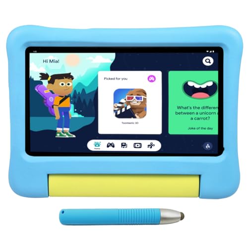 KYASTER Kinder Tablet, 7 Zoll HD IPS Bildschirm, Android 12, Quad Core 2.0 Ghz, 6 GB + 64 GB, 5G WiFi, 3500 Mah Akku, Kindersicherung für Bildung Gaming, Eva-Kindersicheres Etui mit Stift (Blau) von KYASTER