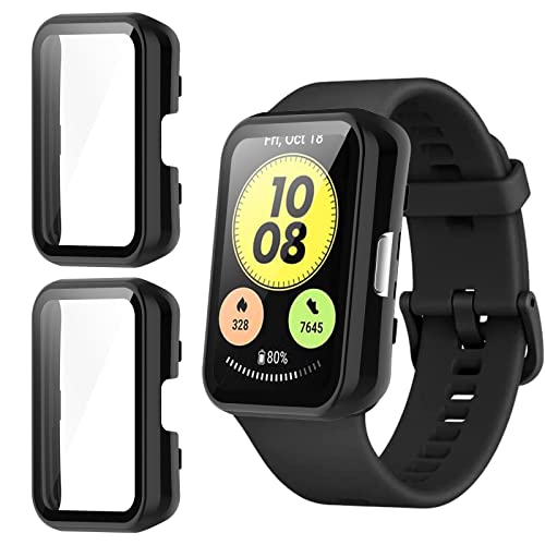 KZIOACSH 2 Stück kompatibel mit Oppo Watch Free/Huawei Watch Fit + Hartglas [Kratzfest] 9H HD Displayschutzfolie aus Hartglas TPU Schutzhülle kratzfest Case (Schwarz + Schwarz) von KZIOACSH