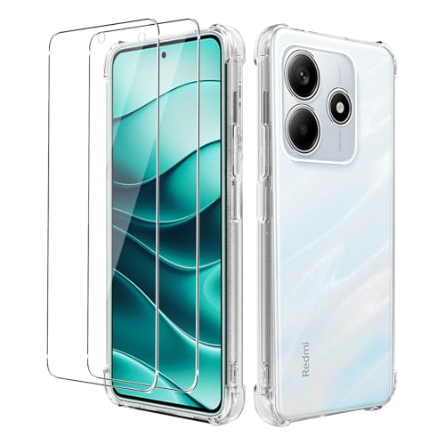 KZIOACSH Schutzhülle für Xiaomi Redmi Note 14 5G + [2 Pack] Hartglas, ultradünn, TPU-Silikon, vier Ecken, Anti-Fallschutz, Eckenschutz, transparent von KZIOACSH