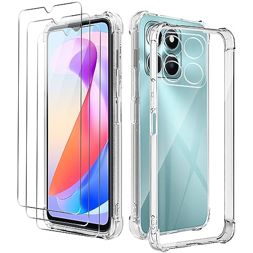 KZIOACSH Transparente Schutzhülle für Honor X6A, [Eckenschutz] Flexible Ultra Slim Schutzhülle Transparent TPU Leicht Stoßfest Robust Bumper Cover mit 3 Displayschutzfolien aus gehärtetem Glas von KZIOACSH