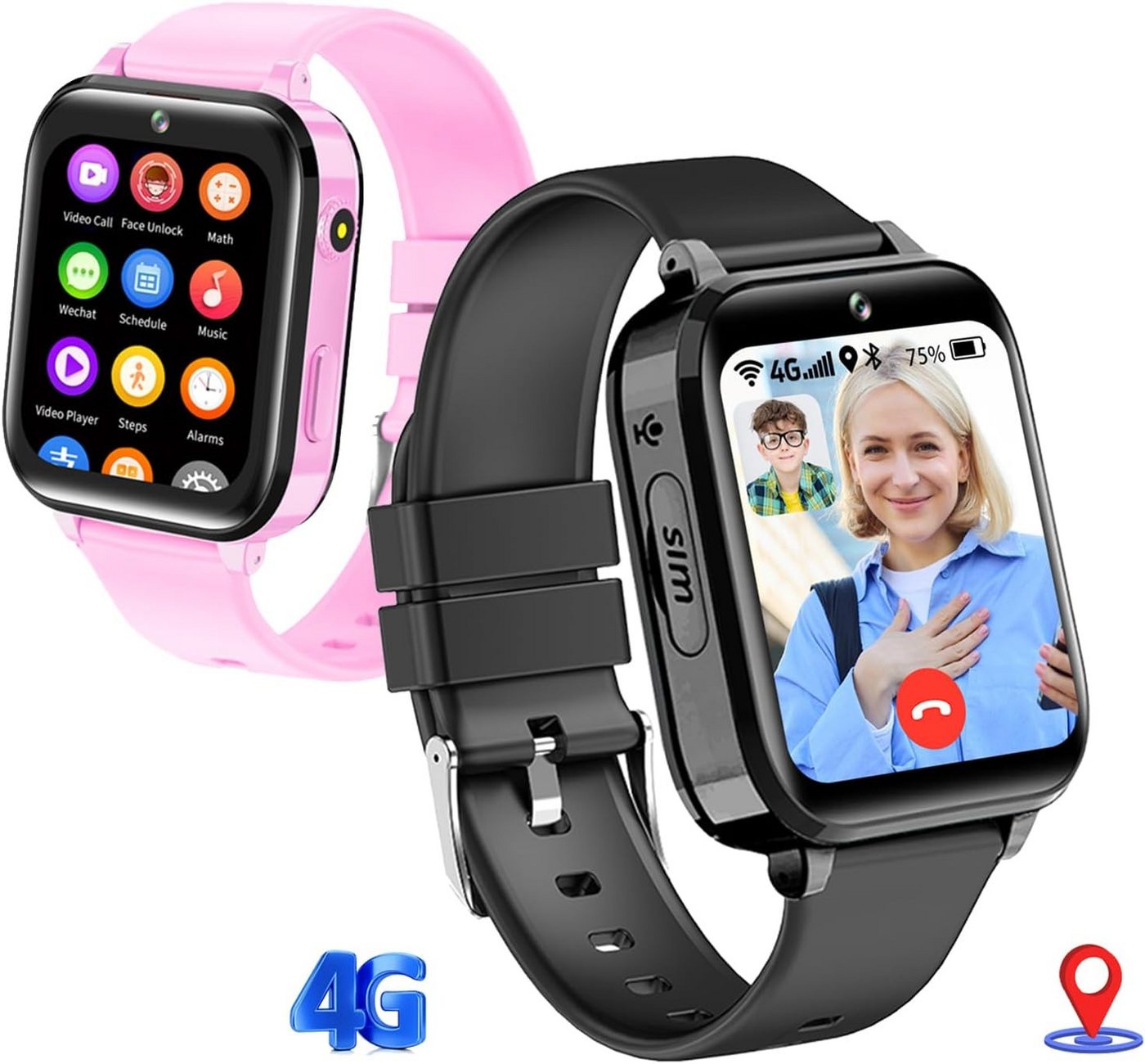 Kaacly für Kinder mit GPS 5–15 Jahren Geburtstagsgeschenke Telefon Smartwatch (1.7 Zoll), mit 4G & HD Video Sprachchat Gesichtsentsperrung Schulmodus IP67 von Kaacly