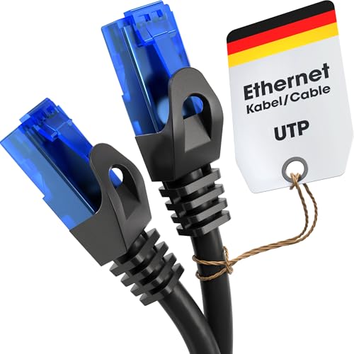 KabelDirekt – 1,5 m – LAN Kabel, Netzwerkkabel, Ethernet Kabel/Patchkabel (überträgt maximale Glasfaser Geschwindigkeit, für Gigabit Netzwerke, Switches/Router/Modems mit RJ45, schwarz/blau) von KabelDirekt