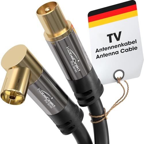 KabelDirekt – 4K Antennenkabel, TV Kabel 90° gewinkelt/gerade – Fernsehkabel mit Metallstecker für digitales & analoges Fernsehen – 3 m (Winkel-Buchse auf geraden Stecker für DVB-C/DVB-T/DVB-S) von KabelDirekt