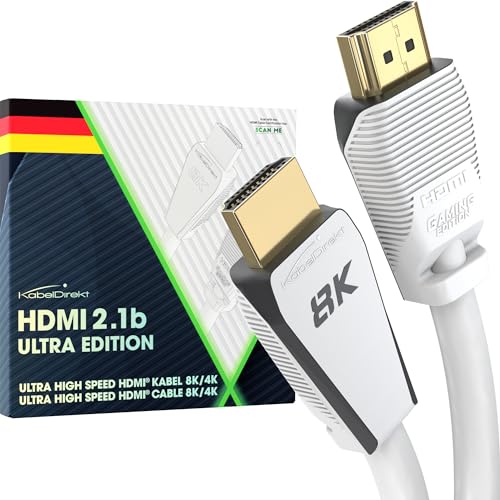 KabelDirekt – 10K & 8K HDMI Kabel, HDMI 2.1b, zertifizierte Ultra Edition für maximale Performance – 1 m (48G, Ultra High Speed HDMI 2.1, 8K@60Hz/4K@144Hz, Gaming PC/PS5/Xbox, HDMI-zertifiziert, weiß) von KabelDirekt