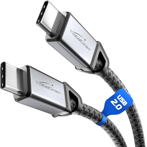 KabelDirekt – USB C Kabel zum Schnellladen, bruchfeste Metallstecker + Nylon-Braiding, USB 2.0 – 0,3 m (lädt Handys/Laptops mit 60W, höchst robust, funktioniert als Ladekabel/Datenkabel, schwarz) von KabelDirekt