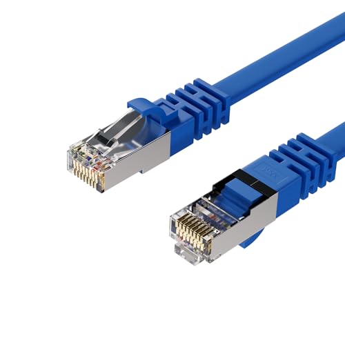 Kabelbude.eu RJ45 Flachkabel m. CAT 7 Rohkabel slim blau 1m von Kabelbude.eu