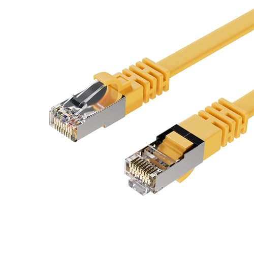 Kabelbude.eu RJ45 Flachkabel m. CAT 7 Rohkabel slim gelb 0,5m von Kabelbude.eu