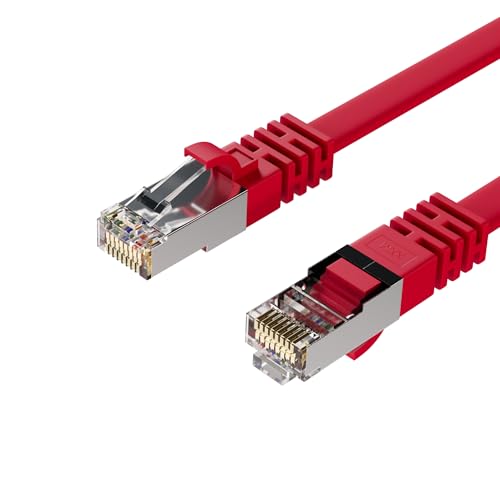 Kabelbude.eu RJ45 Flachkabel m. CAT 7 Rohkabel slim rot 0,25m von Kabelbude.eu