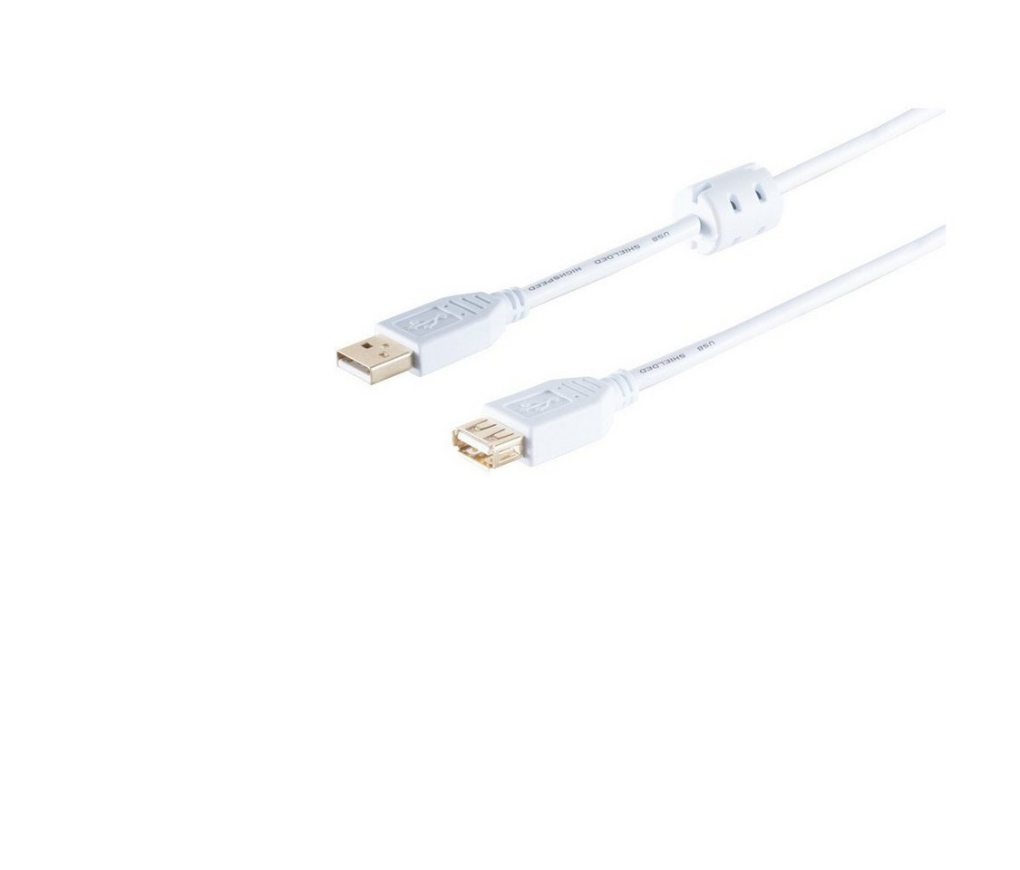 Kabelbude.eu USB High Speed 2.0 Verlängerung, A/A Buchse mit Ferrit, weiß, 1,8m USB-Kabel, (200 cm) von Kabelbude.eu
