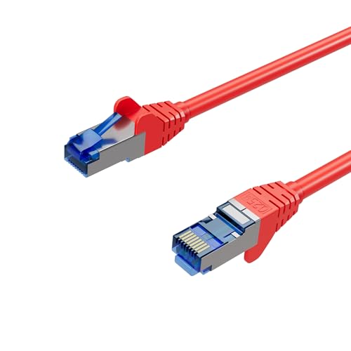 Netzwerkkabel, RJ45 LAN Kabel, Ethernet Cat 6A, S/FTP, PIMF, vergoldete Kontakte Rot 10,00m von Kabelbude.eu