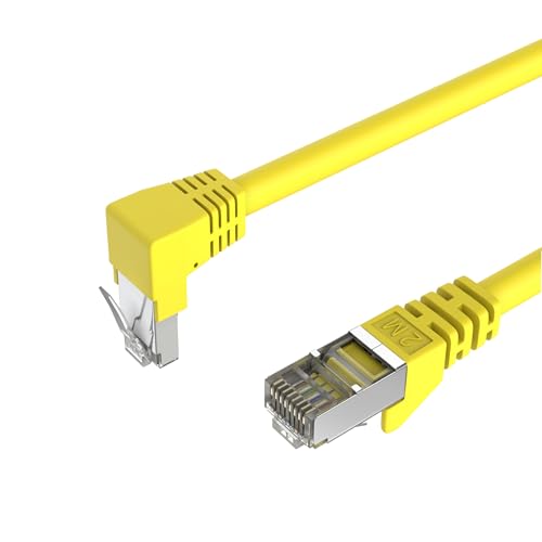 Netzwerkkabel RJ45, LAN Kabel, einseitig gewinkelt 90°, Cat 6, S/FTP, PIMF 0,50m Gelb von Kabelbude.eu