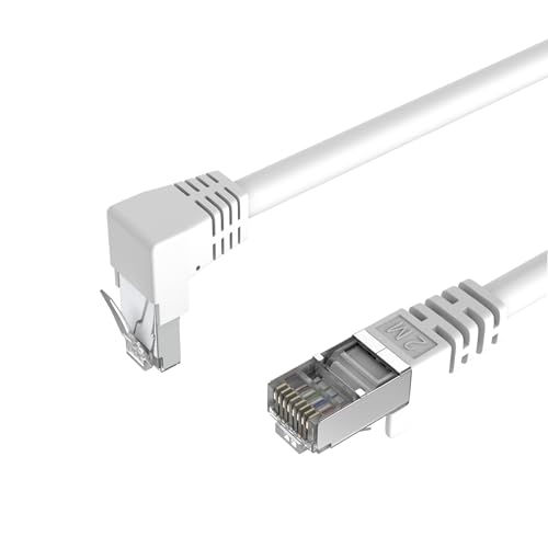 Netzwerkkabel RJ45, LAN Kabel, einseitig gewinkelt 90°, Cat 6, S/FTP, PIMF 1,00m Weiß von Kabelbude.eu