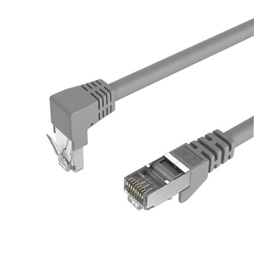 Netzwerkkabel RJ45, LAN Kabel, einseitig gewinkelt 90°, Cat 6, S/FTP, PIMF 15,00m Grau von Kabelbude.eu