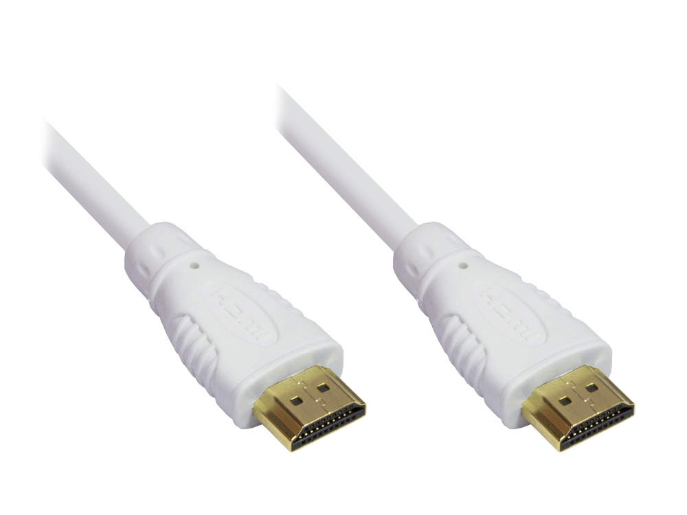 Anschlusskabel High-Speed-HDMI®-Kabel mit Ethernet, vergoldete Stecker, weiß, 1,5m von Kabelmeister