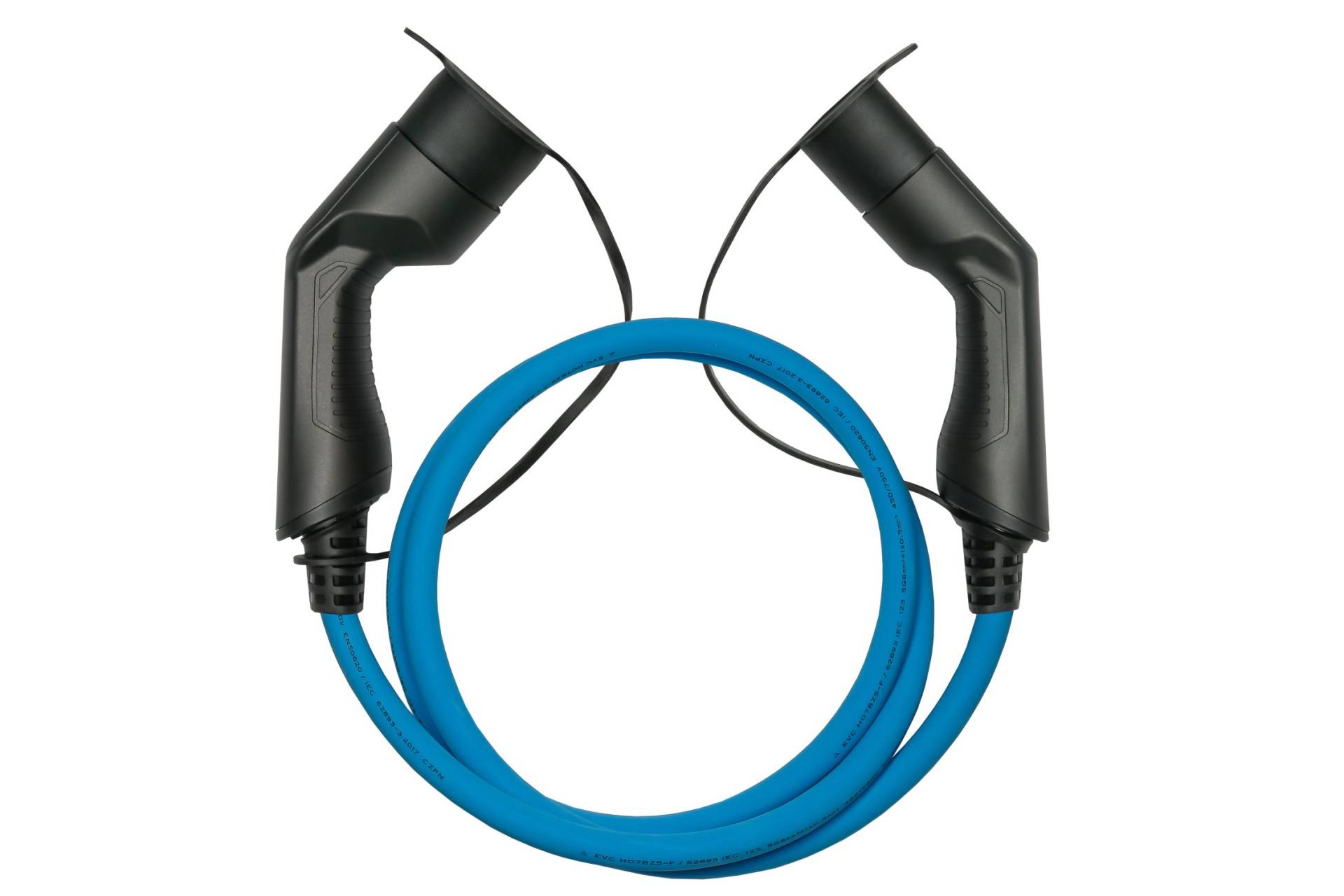 Typ 2 Ladekabel für Elektro- und Hybridfahrzeuge, 3-phasig, 32 A, 22 kW, blau, 2,5m von Kabelmeister