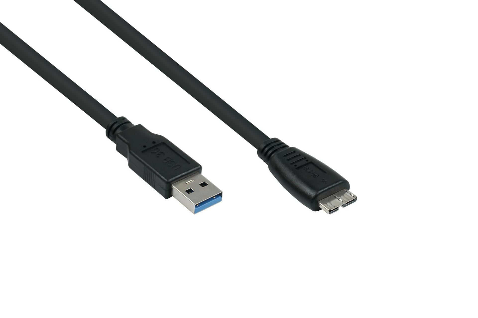 USB 3.0 Kabel Stecker A an Stecker Micro B, Premium, AWG28 / AWG24, UL, KUPFER, schwarz, 1,8m von Kabelmeister