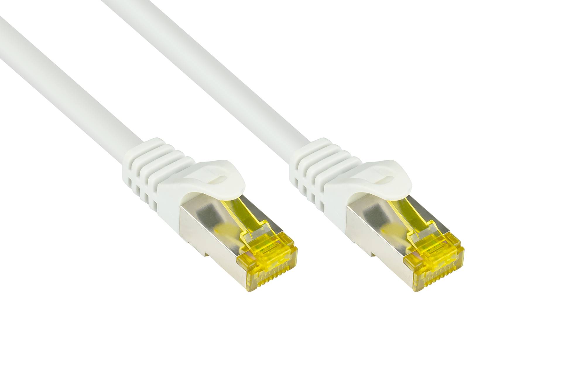 kabelmeister® RJ45 Patchkabel mit Cat. 7 Rohkabel und Rastnasenschutz (RNS®), S/FTP, PiMF, halogenfrei, 500MHz, OFC, weiß, 40m von Kabelmeister