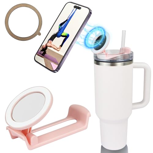 Kaezuy Halterung für Stanley Cup, Magnetische Handyhalter fürs Stanley Cup, Einstellbarer Winkel Handyhalter für 40oz Stanley Cup Zubehör, Faltbarer Magnetische Ständer für alle Handys Fälle (Rosa) von Kaezuy