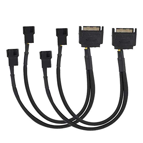 Kühler Lüfter Adapter Kabel SATA 15Pin zu Dual 4Pin 2-Wege Konverter 22AWG Kabel mit Umweltfreundlichem Material und 2PCS Pro Satz (Schwarz) von Kafuty