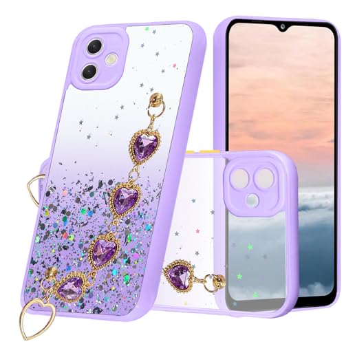 Kainevy Für Samsung Galaxy A04 Hülle Durchsichtig Silikon Soft Mit Kette Band für Mädchen Handyhülle Samsung A04 Glitzer Stoßfest Dünn Bling Bling Aesthetic Case Rosa (lila) von Kainevy