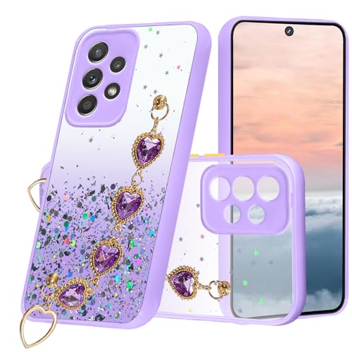 Kainevy Für Samsung Galaxy A72 Hülle Durchsichtig Silikon Soft Mit Kette Band für Mädchen Handyhülle Samsung A72 Glitzer Dünn Stoßfest Bling Bling Aesthetic Case Rosa (lila) von Kainevy