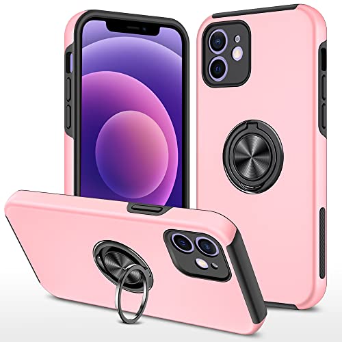 Kainevy Für iPhone 12 Hülle mit Ringhalter Magnetisch, Handyhülle iPhone 12 Stoßfest mit Kickstand Metall Militär 360°Rundumschutz Case Rosa für Frauen Männer (Rosa) von Kainevy