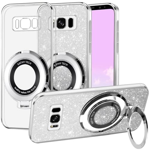 Kainevy für Samsung Galaxy S8 Hülle Durchsichtig Glitzer mit Ständer Kompatibel mit MagSafe, Handyhülle Samsung S8 Hülle Silikon Weich Bling Aesthetic Stoßfest Case Rosa Dünn (Silber) von Kainevy